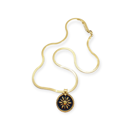 necklace steel gold chainsnake round carved element2